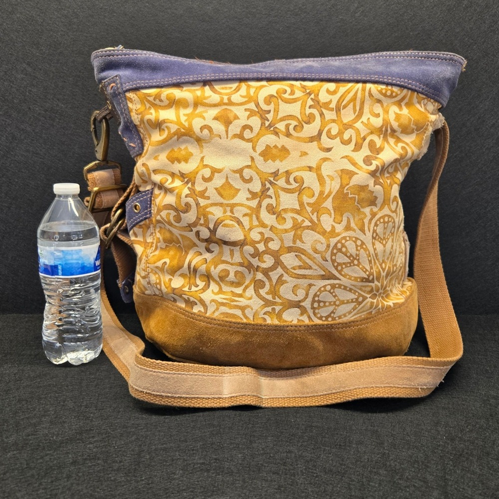Vintage Y2K Lucky Brand Hobo Crossbody Bag Large Suede Canvas Peace‎ Dove Boho